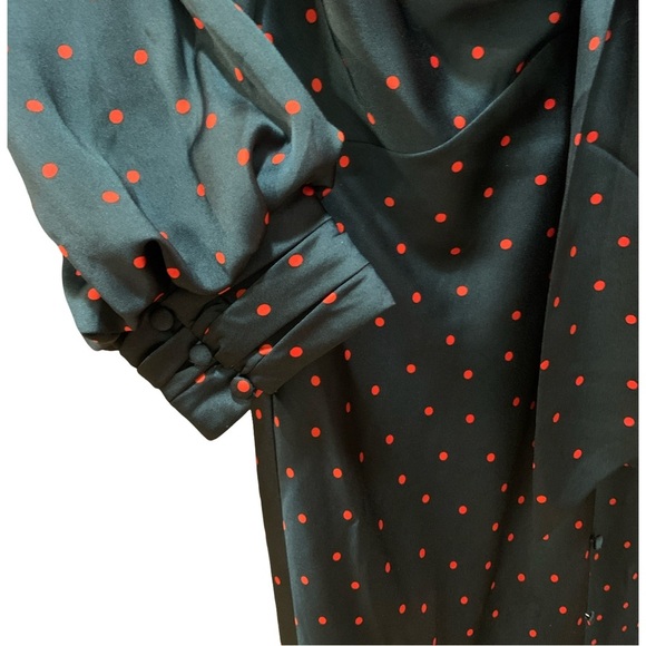 ASOS polka dot Womens 8 Satin Tie Front Midi Dress Button Detail Navy - Picture 8 of 11